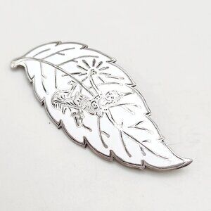 Vintage Siam Dancer Leaf Floral White Enamel 925 Sterling Silver Brooch